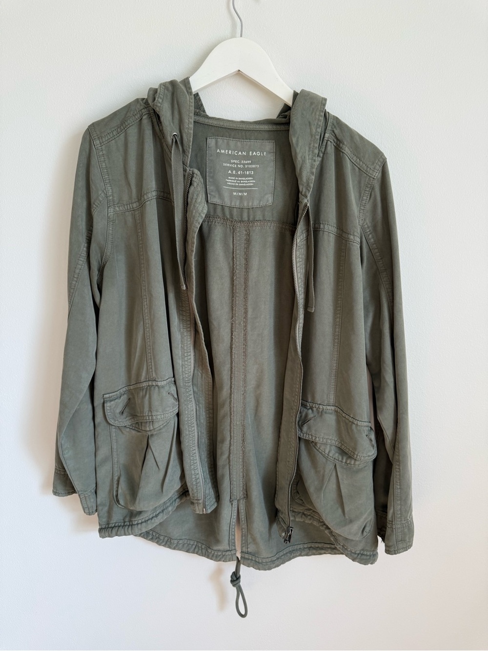 American Eagle Olive Hooded Utility Jacket